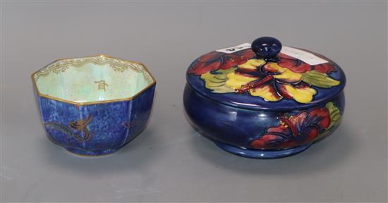 A Wedgwood zodiac lustre bowl and a Moorcroft lidded bowl